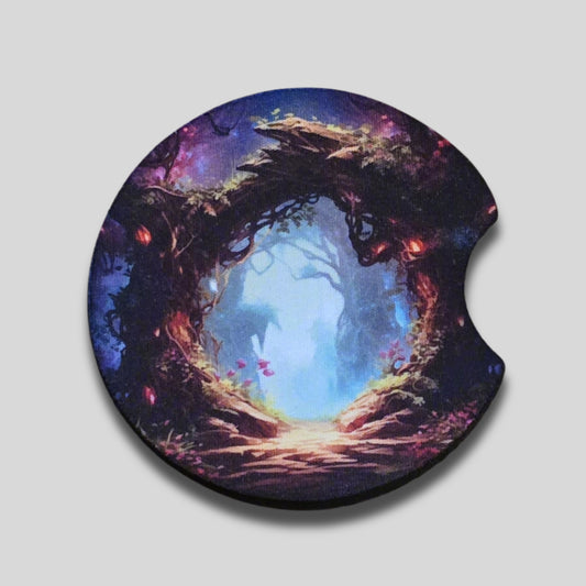 Magical Portal Coasters 2-Pack - Round Car Cup Holder Coasters With Finger Groove Design