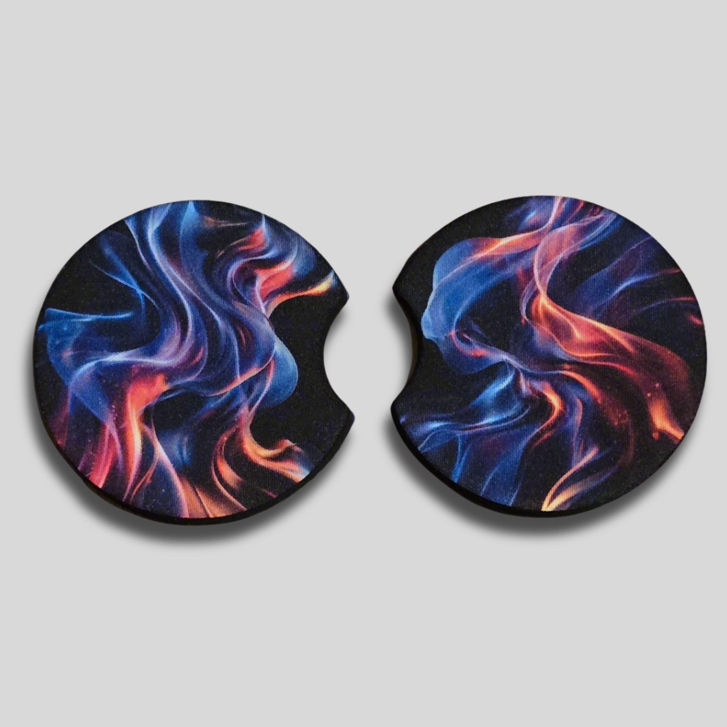 Mystic Flame Coasters 2-Pack - Round Car Cup Holder Coasters With Finger Groove Design