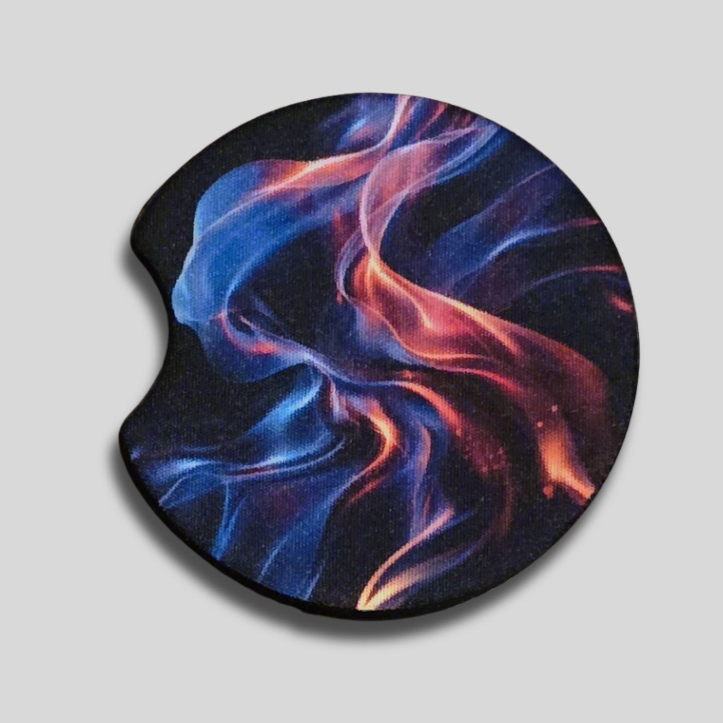 Mystic Flame Coasters 2-Pack - Round Car Cup Holder Coasters With Finger Groove Design