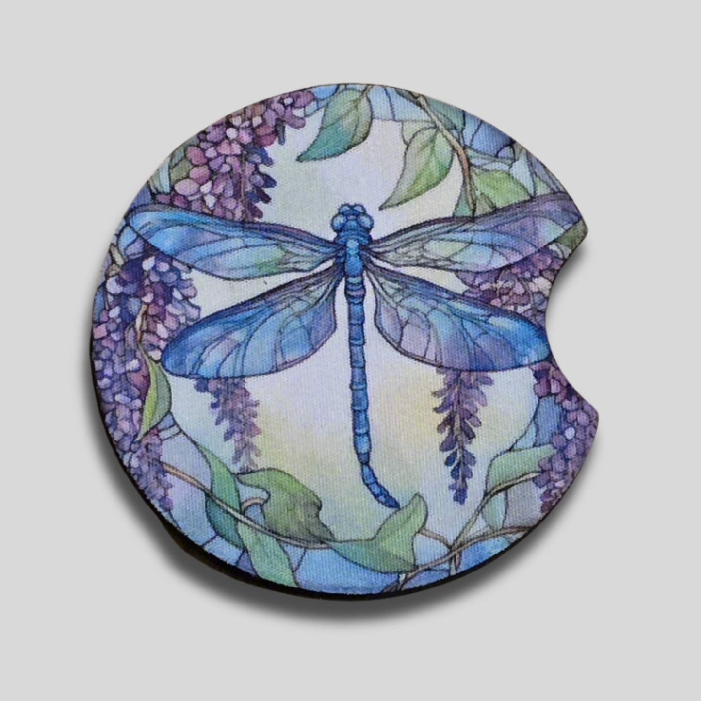 Dragonfly Coasters 2-Pack - Round Car Cup Holder Coasters With Finger Groove Design