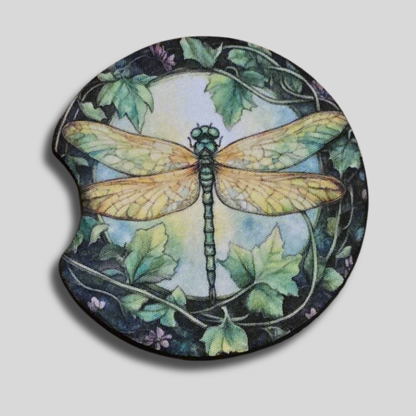 Dragonfly Coasters 2-Pack - Round Car Cup Holder Coasters With Finger Groove Design