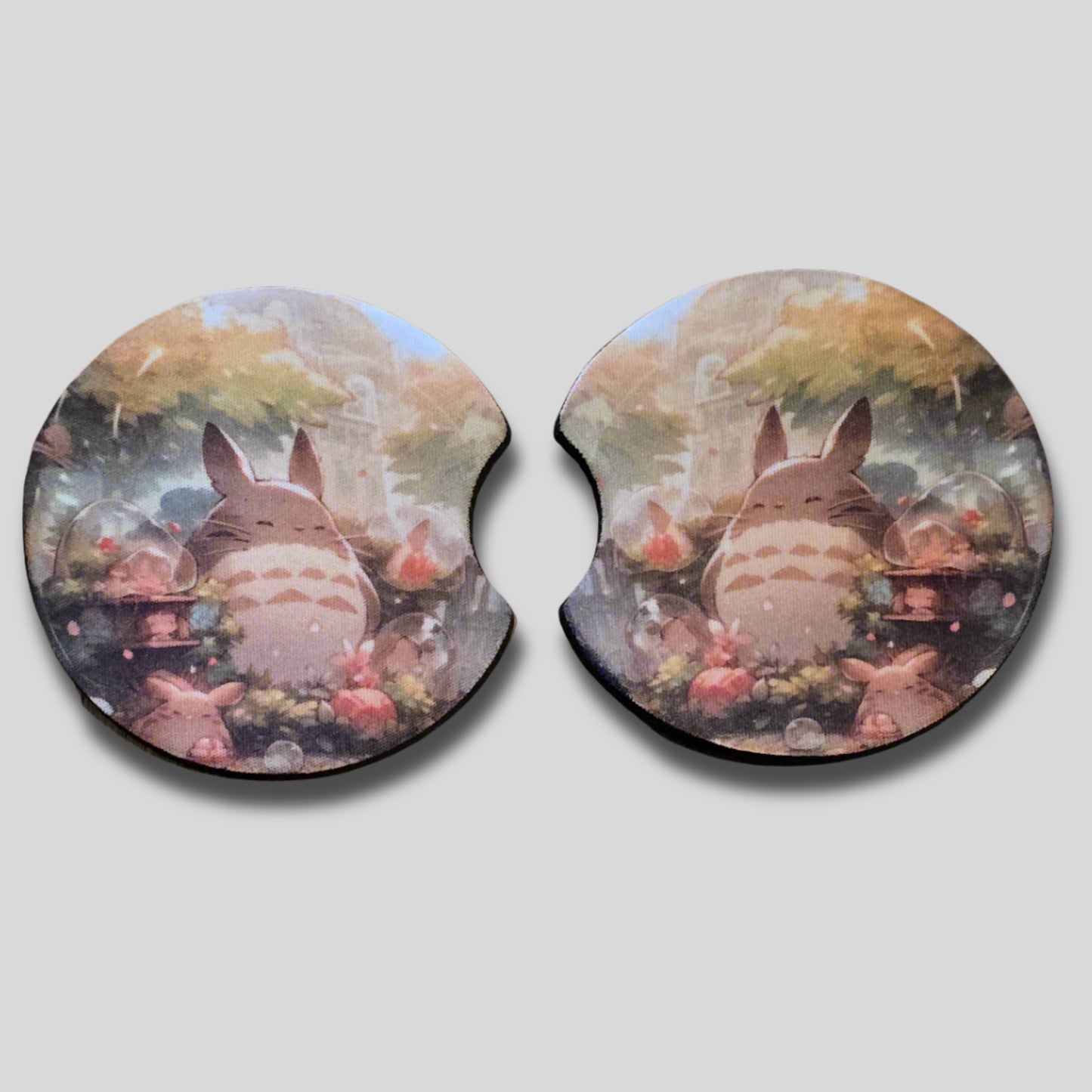 Totoro Coasters 2-Pack - Round Car Cup Holder Coasters With Finger Groove Design