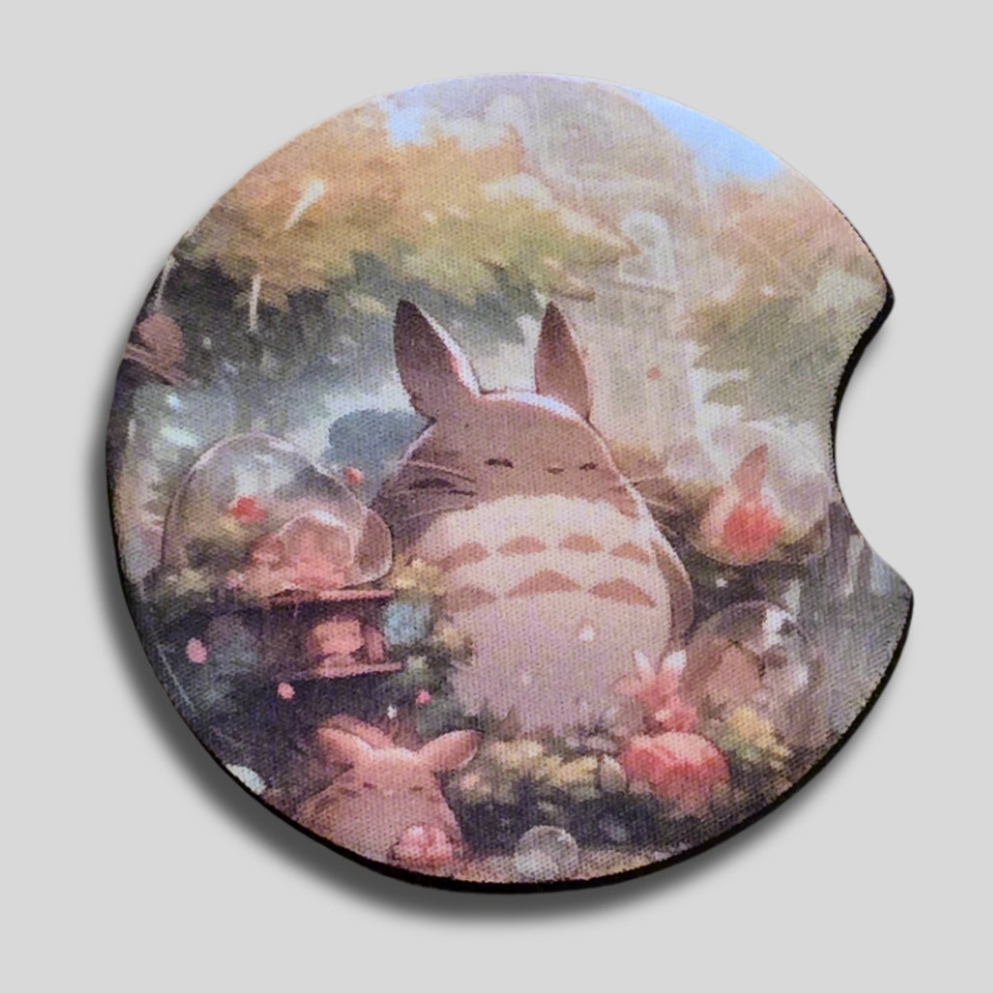 Totoro Coasters 2-Pack - Round Car Cup Holder Coasters With Finger Groove Design