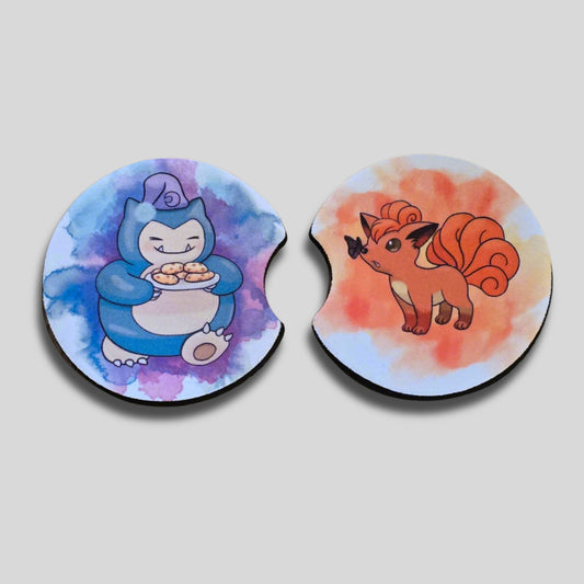 Pokemon Coasters 2-Pack - Round Car Cup Holder Coasters With Finger Groove Design