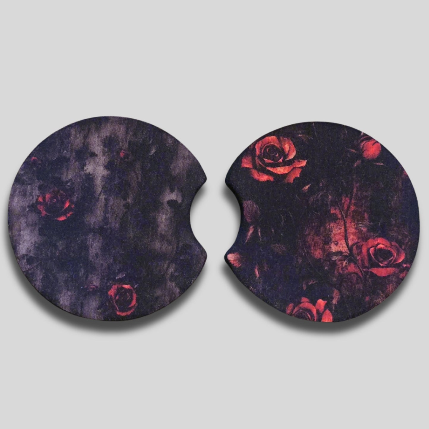 Dark Rose Coasters 2-Pack - Round Car Cup Holder Coasters With Finger Groove Design