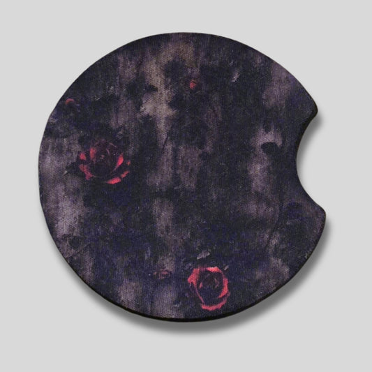 Dark Rose Coasters 2-Pack - Round Car Cup Holder Coasters With Finger Groove Design