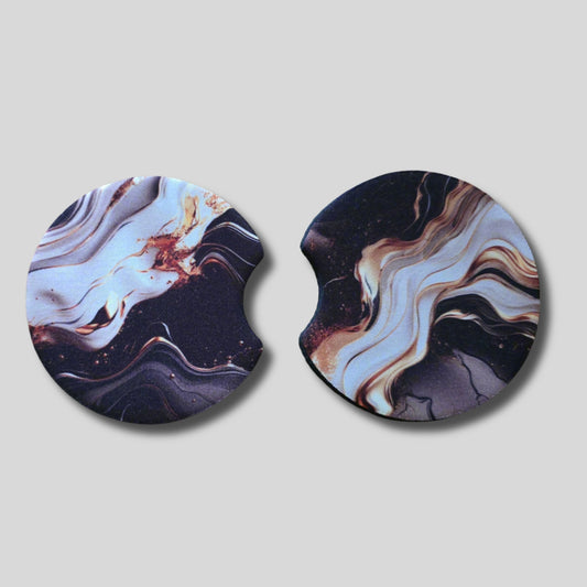 Marble Coasters 2-Pack - Round Car Cup Holder Coasters With Finger Groove Design