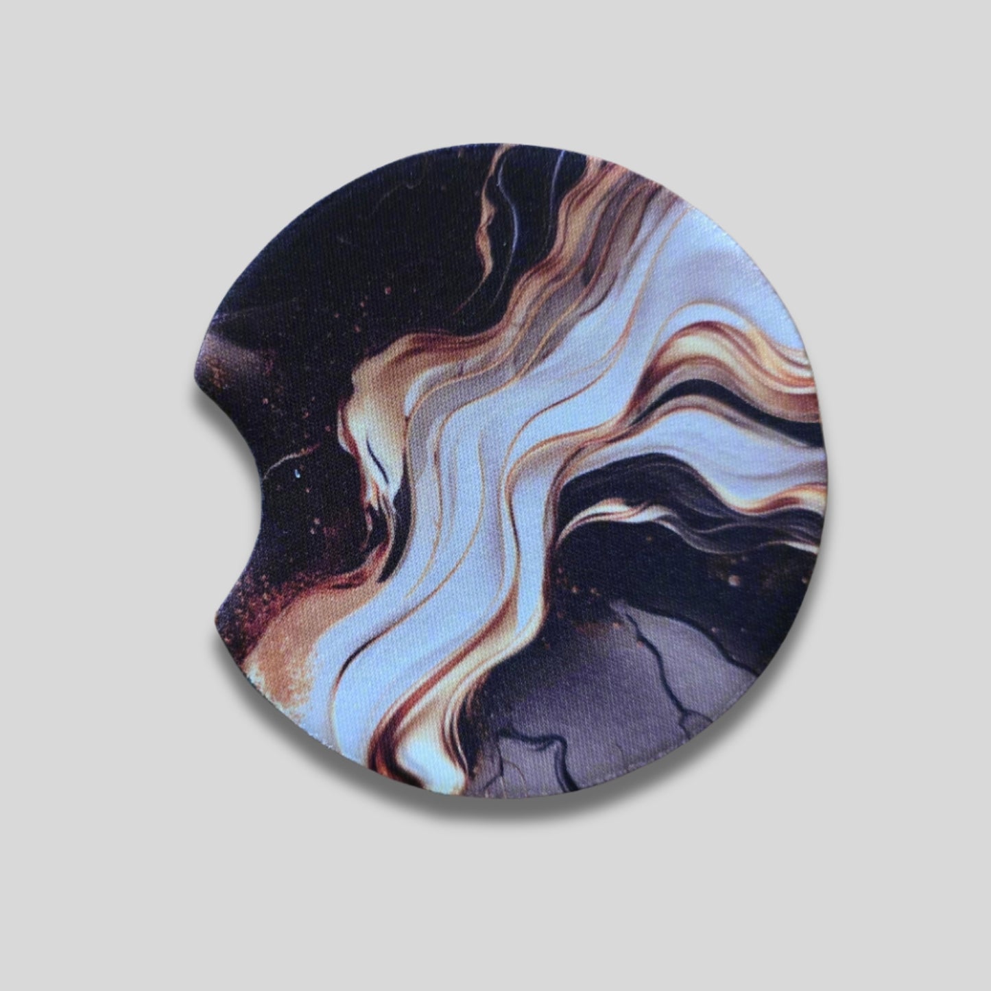 Marble Coasters 2-Pack - Round Car Cup Holder Coasters With Finger Groove Design