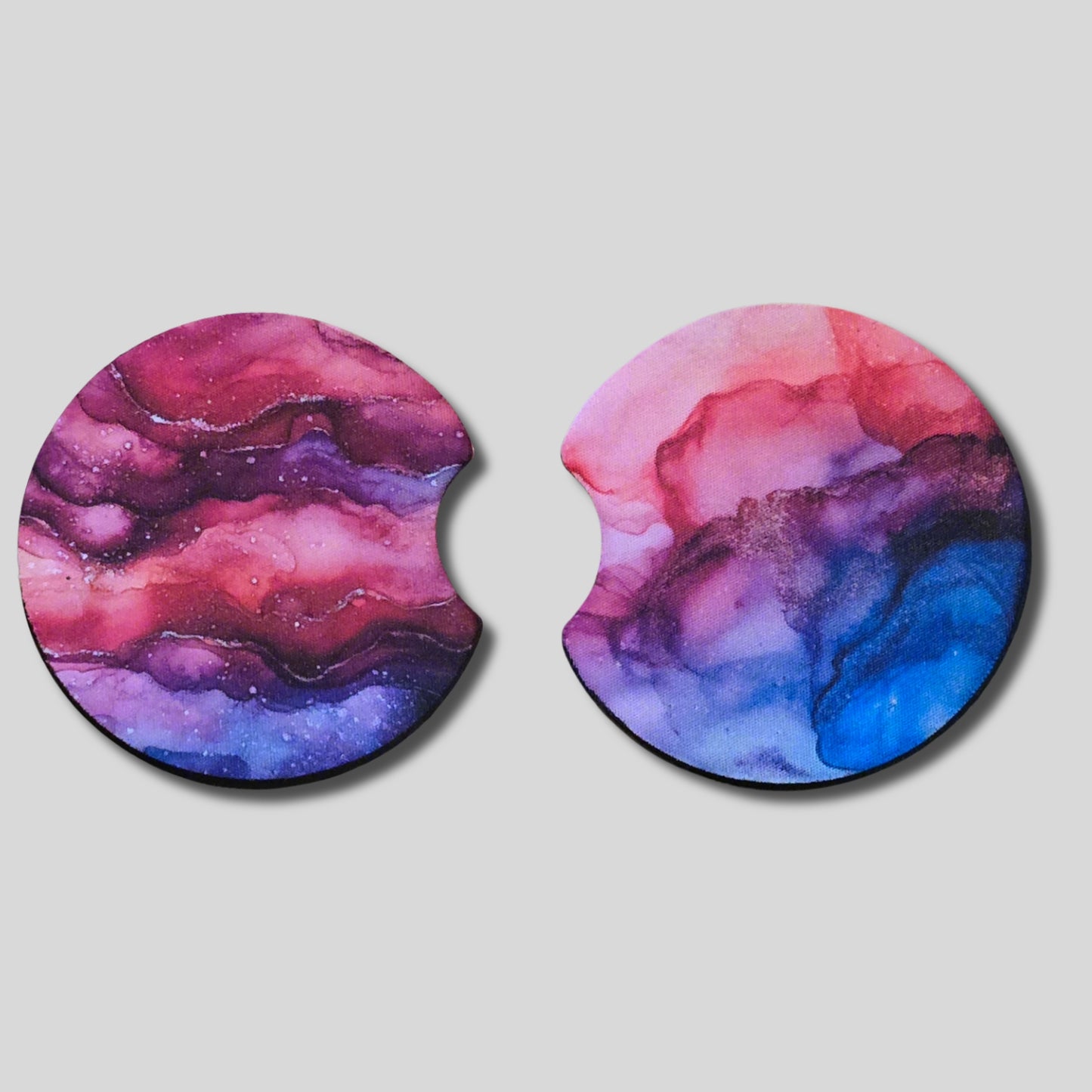 Watercolour Coaster 2-Pack - Round Car Cup Holder Coasters With Finger Groove Design