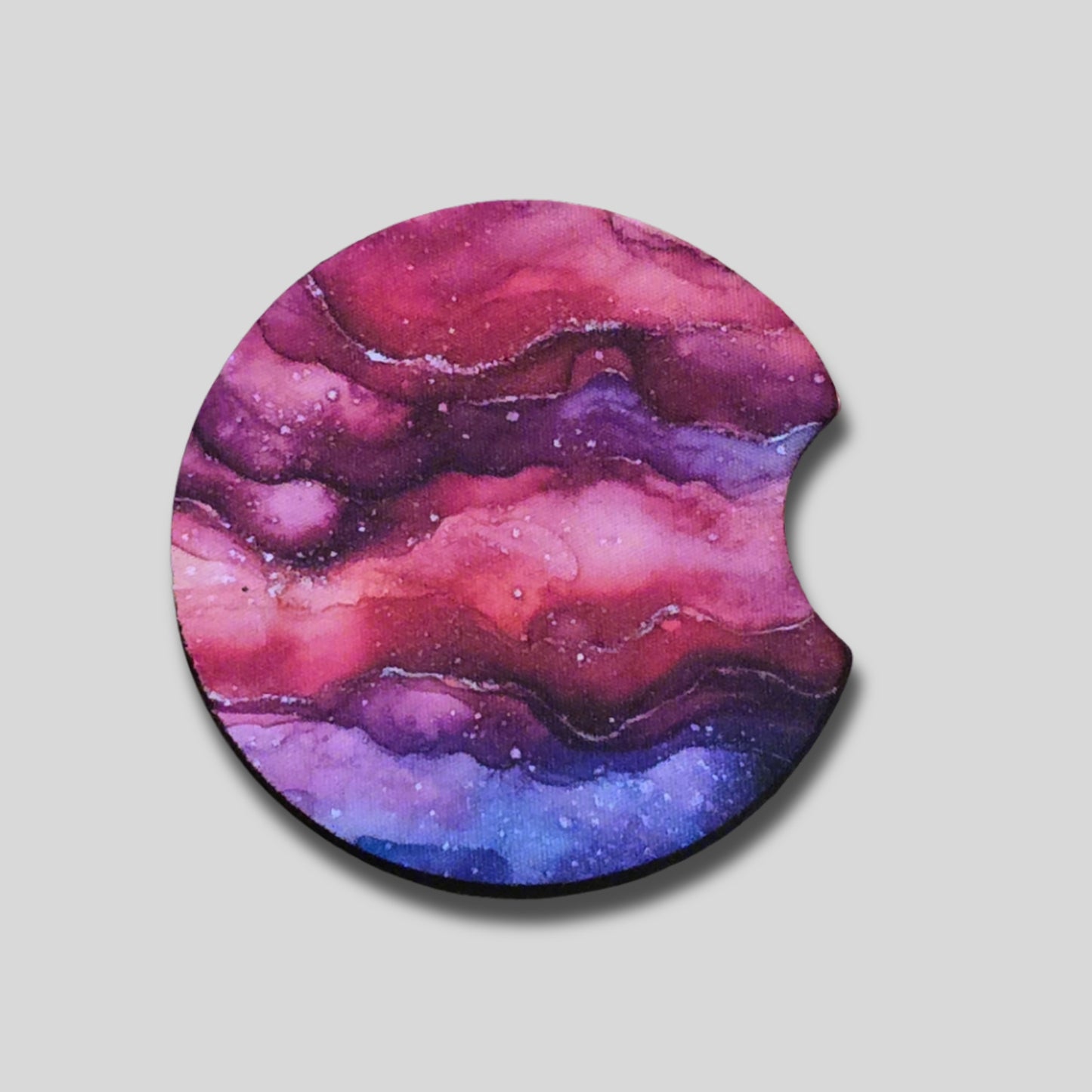 Watercolour Coaster 2-Pack - Round Car Cup Holder Coasters With Finger Groove Design